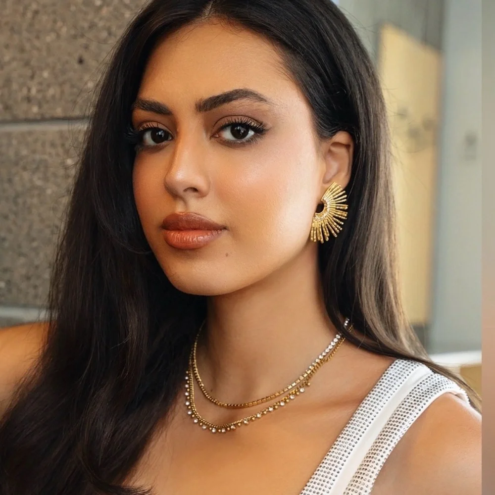 Gold Sunburst Earrings with Crystals